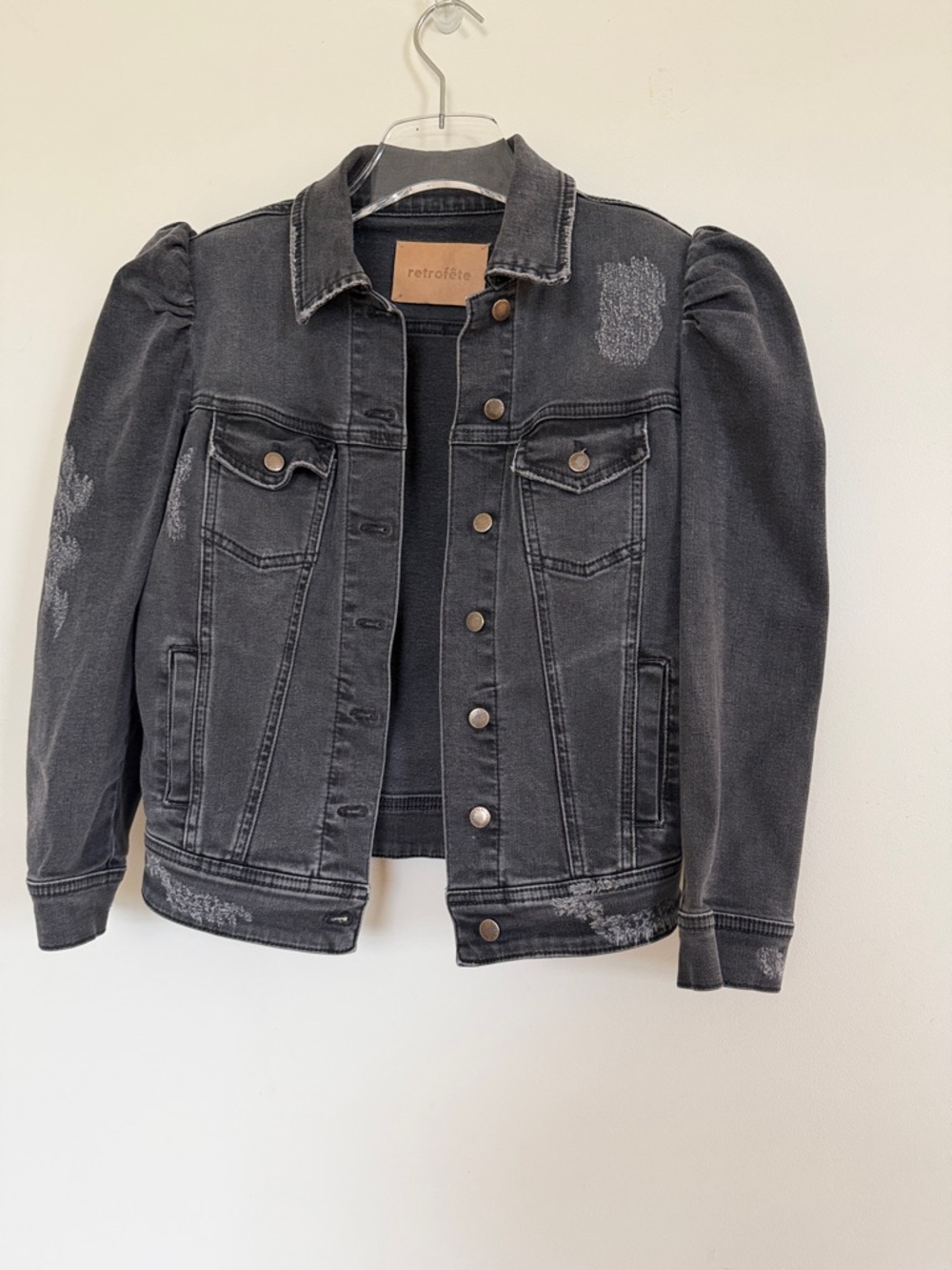 Retrofete Ada Black Washed Puff Sleeve Denim Jacket